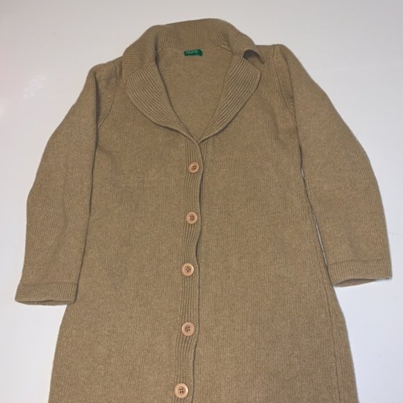 Esprit de Corps Long Tan Wool Cardigan - Women’s Size XS PETITE - Picture 2 of 6
